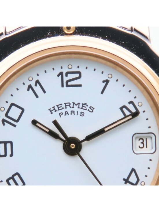 Hermes Watch Clipper Stainless Steel Silver Gold Dial White Plated SS main image 5